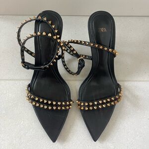 Zara Black and Gold Studded Women's Sandals